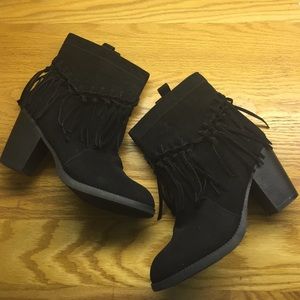 Black Suede Fringe Booties