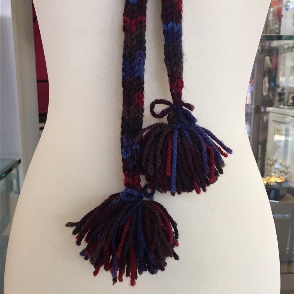 hand knitted necklace with tassels