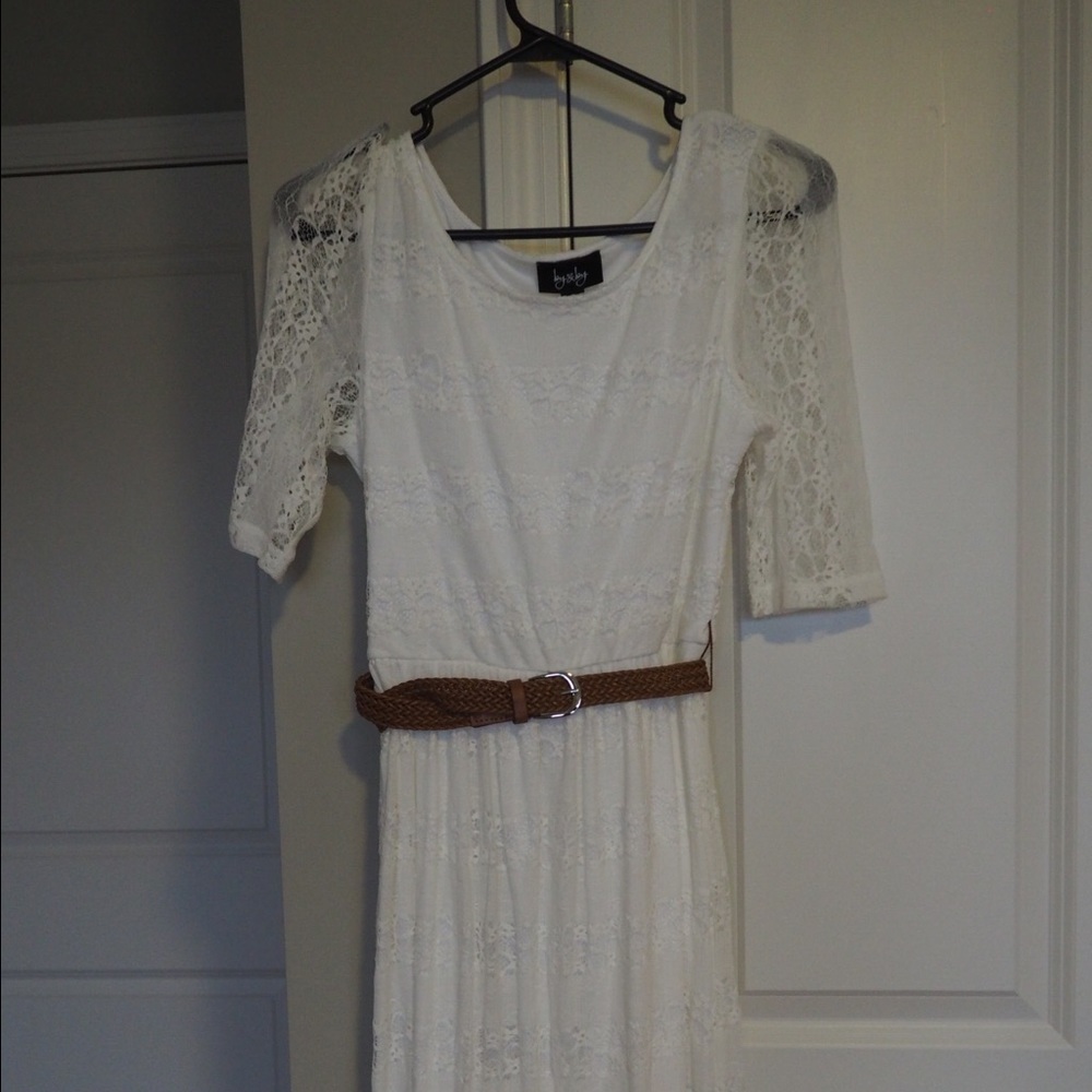White Lace Dress with Belt