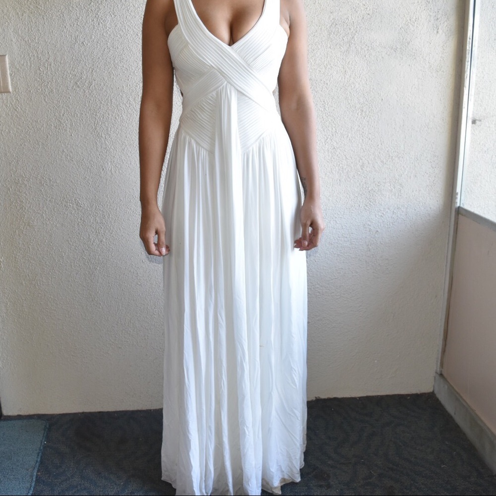 BCBG White Floor Length Gown