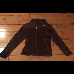 Women's brown North Face furry, hooded, fleece