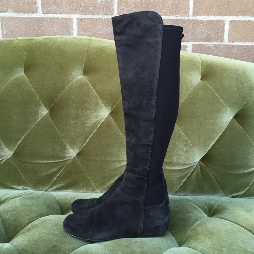Stuart Weitzman Lander Gray Suede OTK Wedge Boots