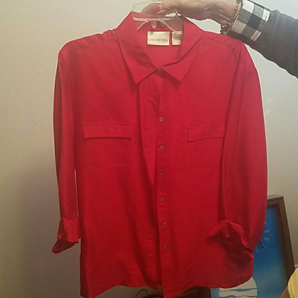 Christie & Jill, red 100% silk long sleve