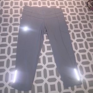 reflective grey capri Athleta leggings NWOT