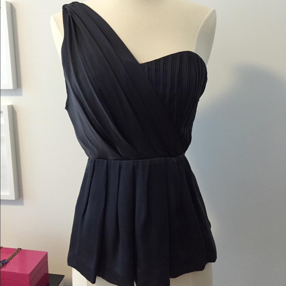 $159 Club Monaco One-Shoulder Silk Grey Blue Top