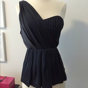 $159 Club Monaco One-Shoulder Silk Grey Blue Top