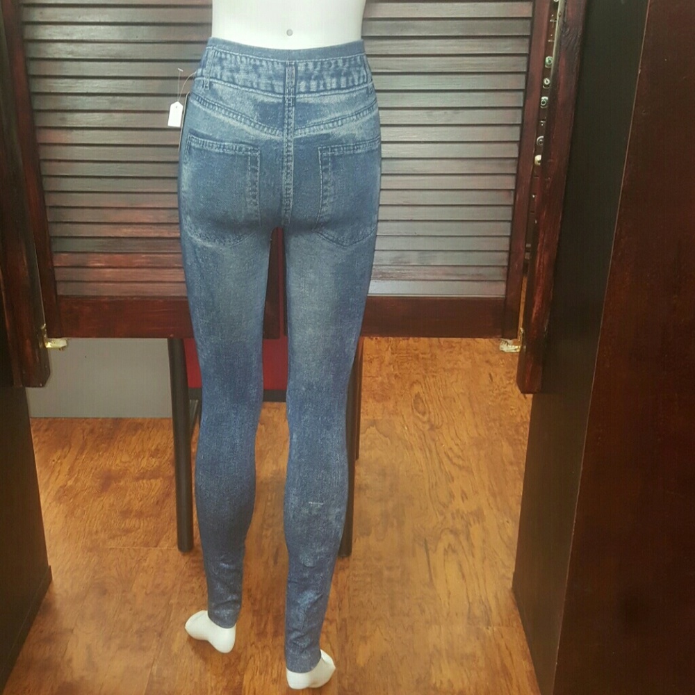 Dark blue jean looking Jeggings - Picture 2 of 4