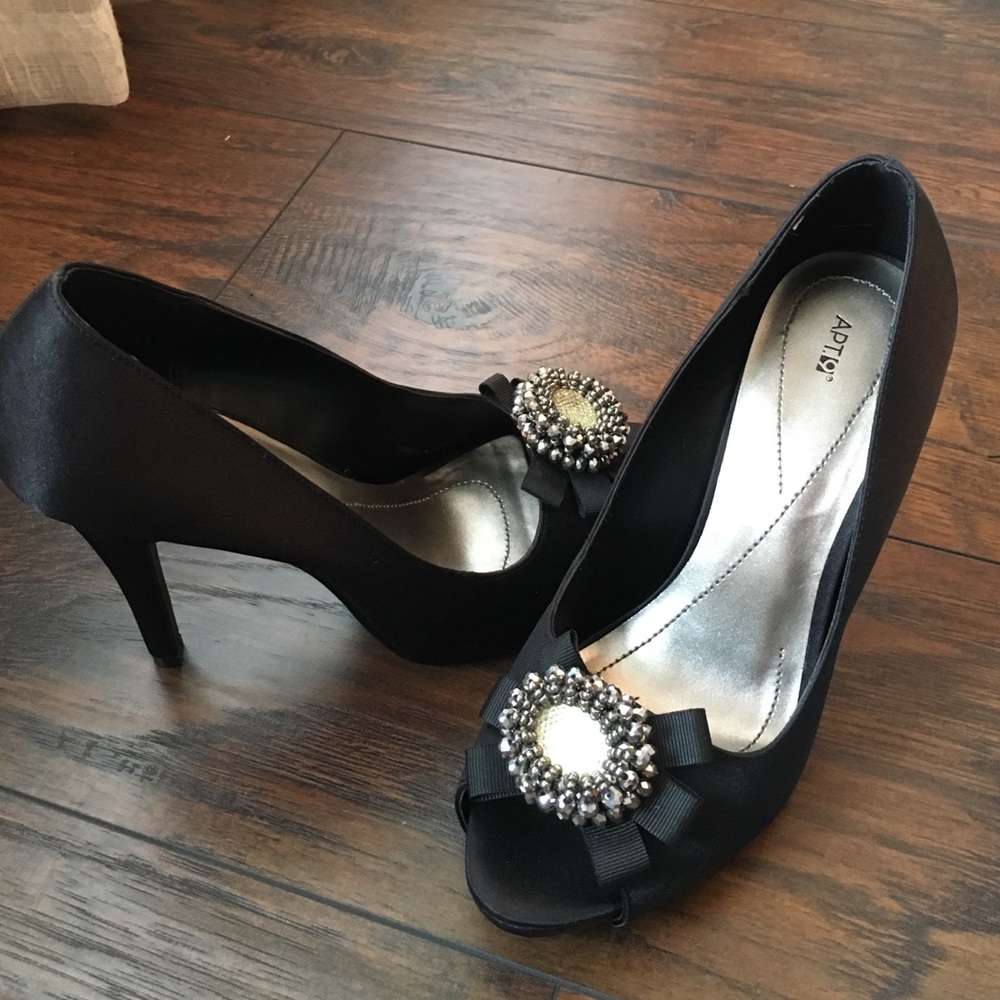 5" Apt 9 Black Peep-toe heel with rhinestones