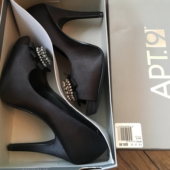 5" Apt 9 Black Peep-toe heel with rhinestones - Picture 4 of 4