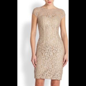 ML Monique lhuillier Gold Lace Cocktail Dress $448
