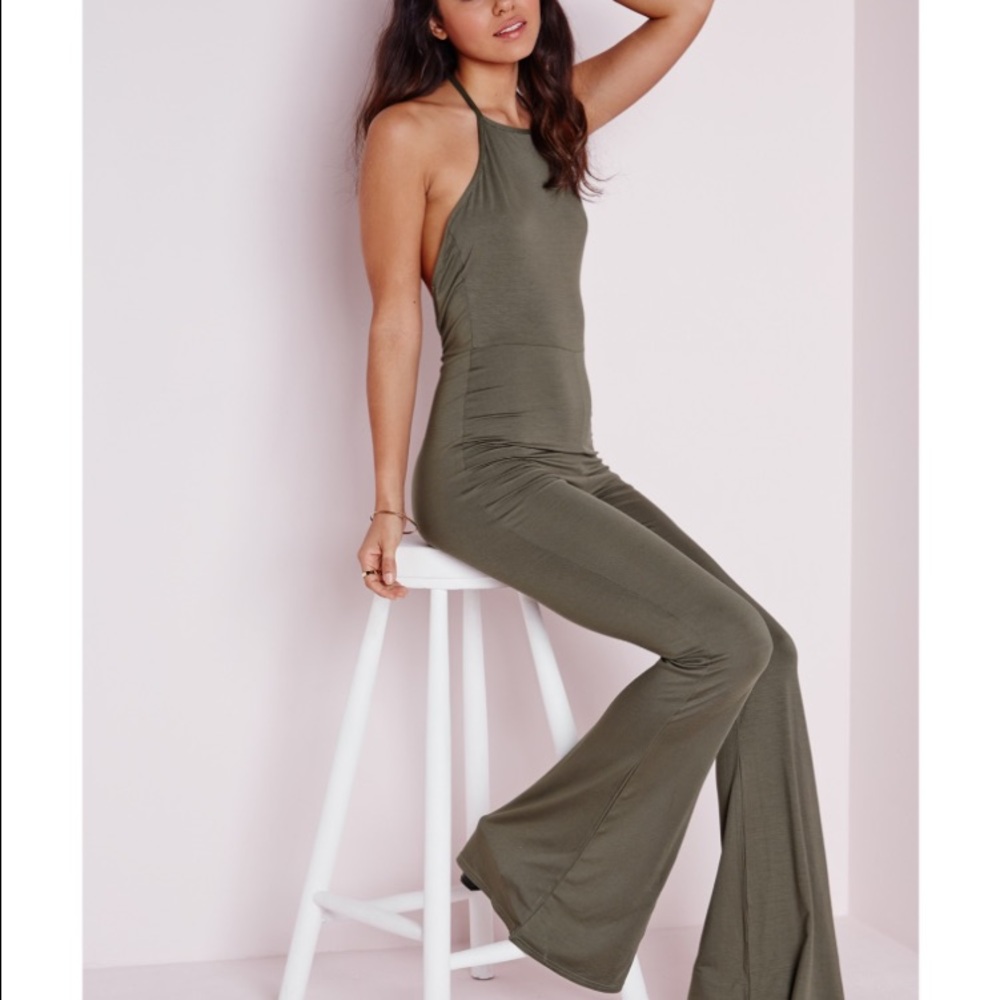 Missguided Womens Green Jersey Halterneck Jumpsuit