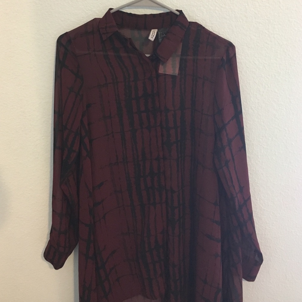 Sheer Button Down High Low Top