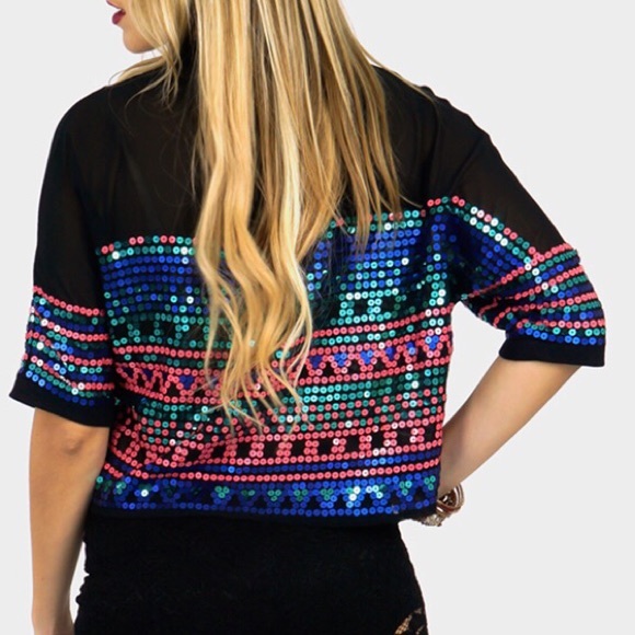 SEQUIN MESH PANEL CROP TOP - Picture 4 of 4