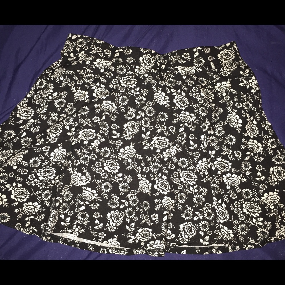 Black Floral Print Skirt
