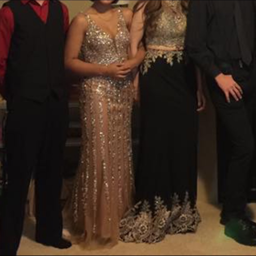 Nude & silver formal dress, floor length