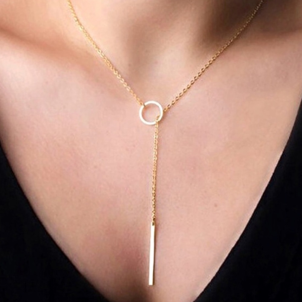 Silver circle drop bar necklace