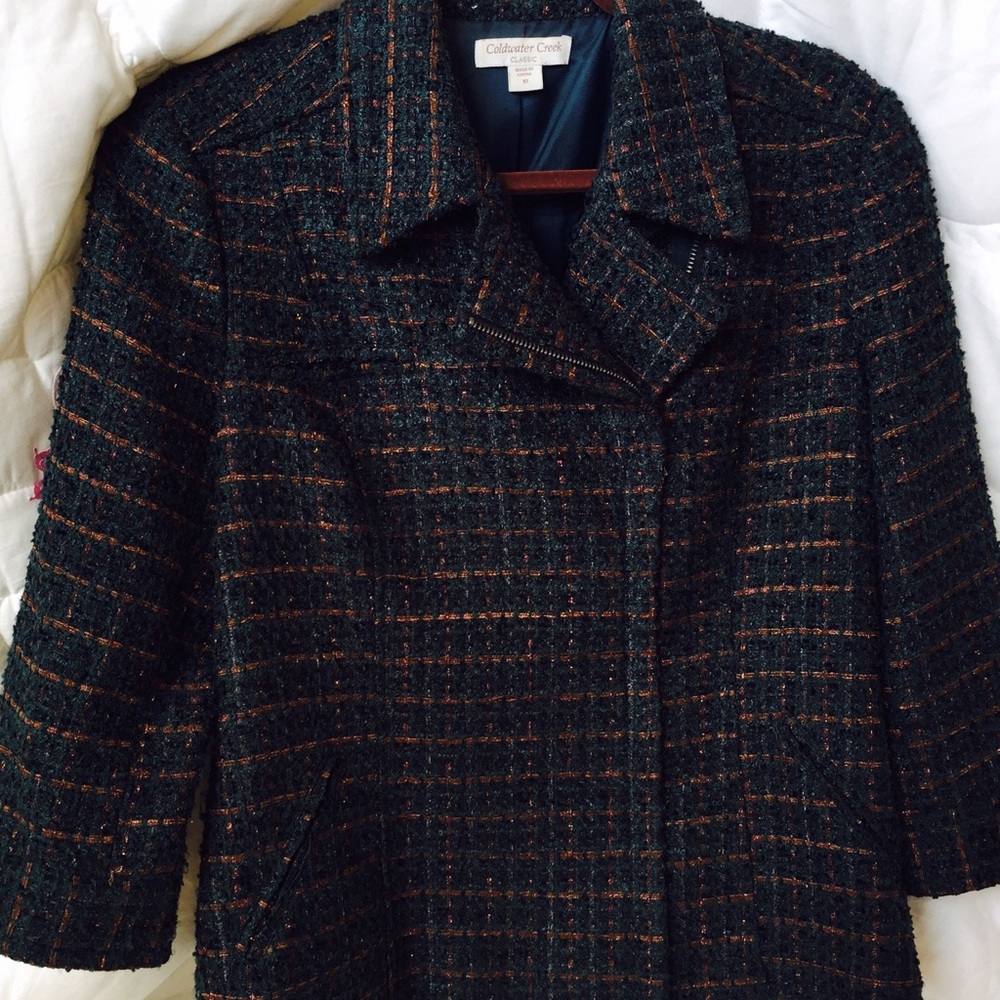 Coldwater Creek asymmetric zip green&bronze jacket