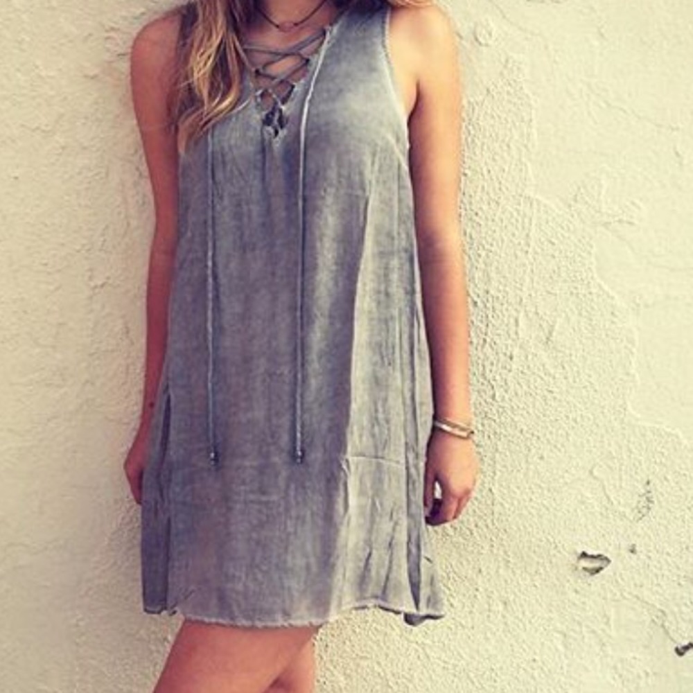 Baby blue lace up dress