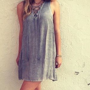 Baby blue lace up dress
