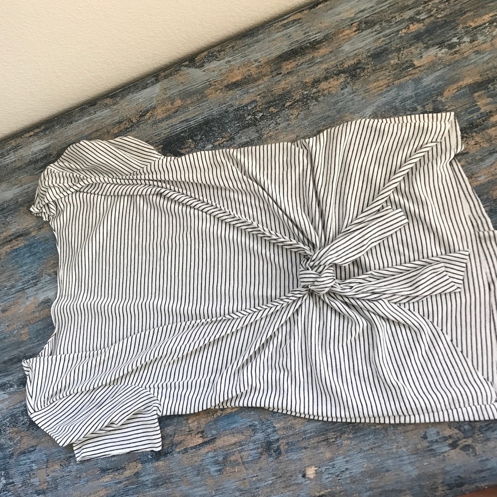 Black and white striped shirt with tie in back