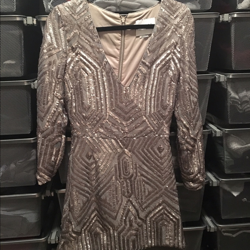 Saylor-Silver long sleeve sequin dress size S