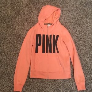 Sale Coral orange zip up hoodie sweater vs pink