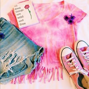 tie dye fringe shirt