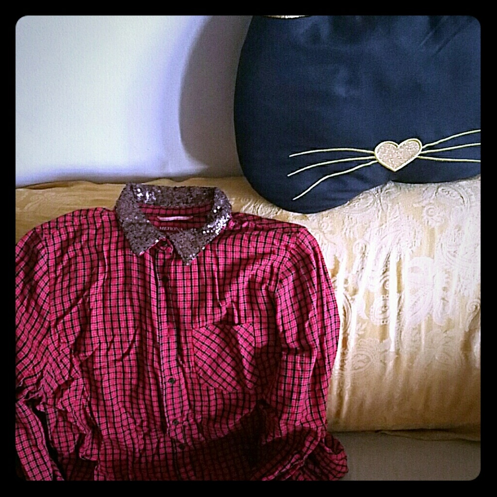 Plaid Sequin Peter Pan Collar Blouse