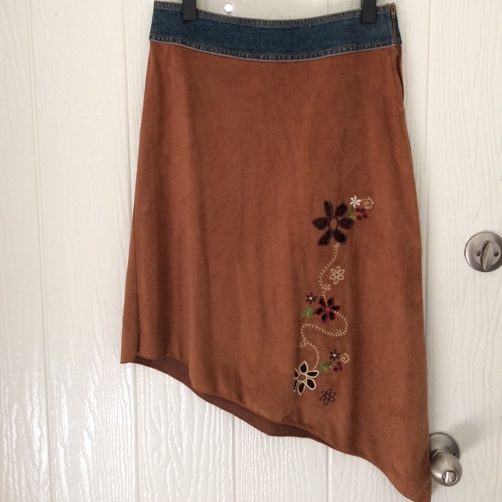 XOXO Suede brown skirt with denim trim waist