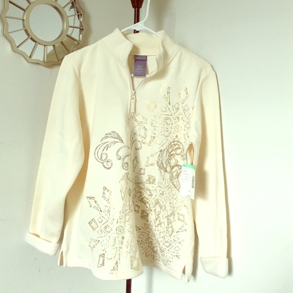 Women's sweater 1/2 zip fleece ivory snowflake