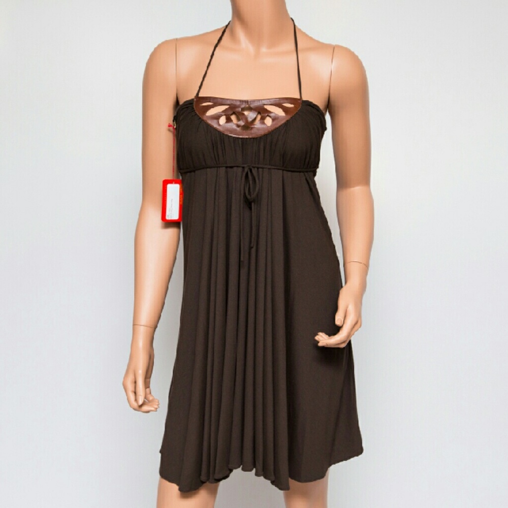 Ingwa Melero Rayon Jersey Leather Tunic Dress