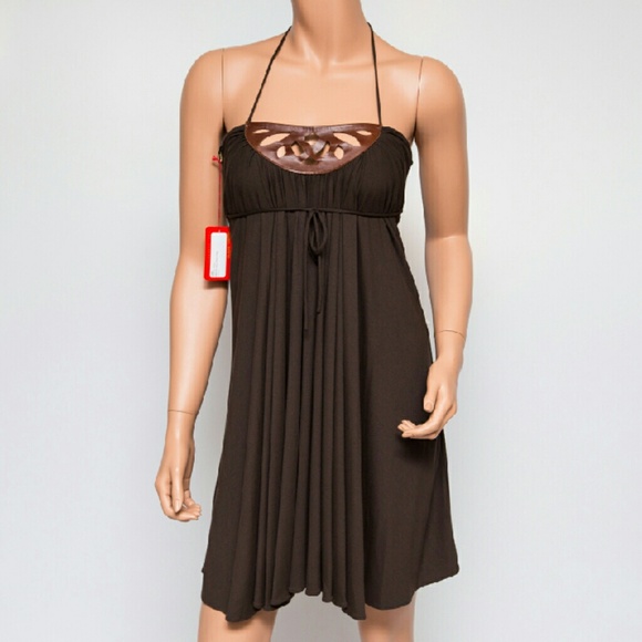 Ingwa Melero Rayon Jersey Leather Tunic Dress - Picture 1 of 4