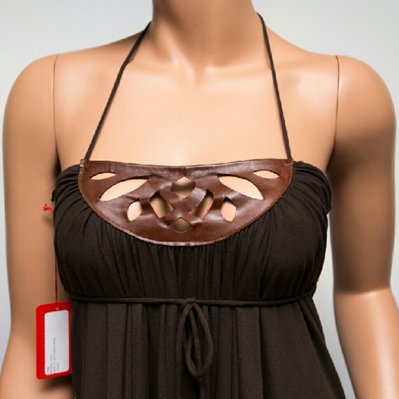 Ingwa Melero Rayon Jersey Leather Tunic Dress - Picture 2 of 4