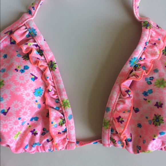 Pink ruffled pattern string bikini triangle top - Picture 2 of 2