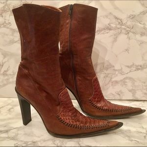 Brown leather boots with snakeskin