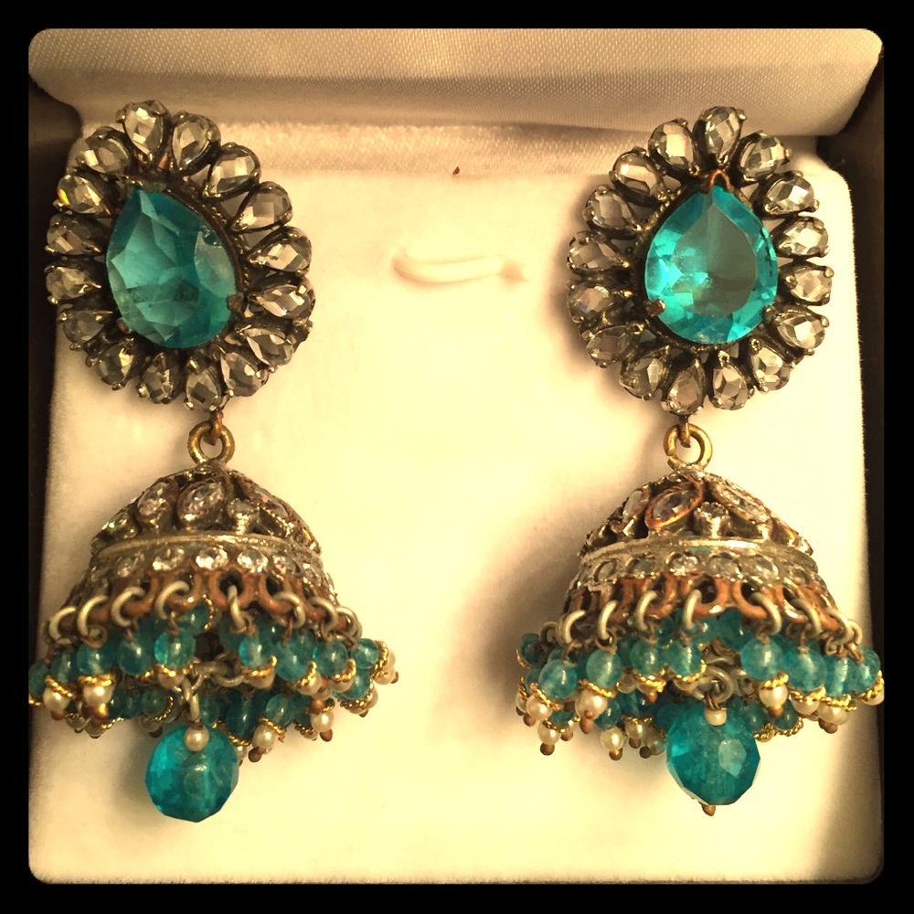 Sapphire and white zircon chandelier earrings