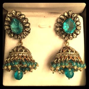 Sapphire and white zircon chandelier earrings