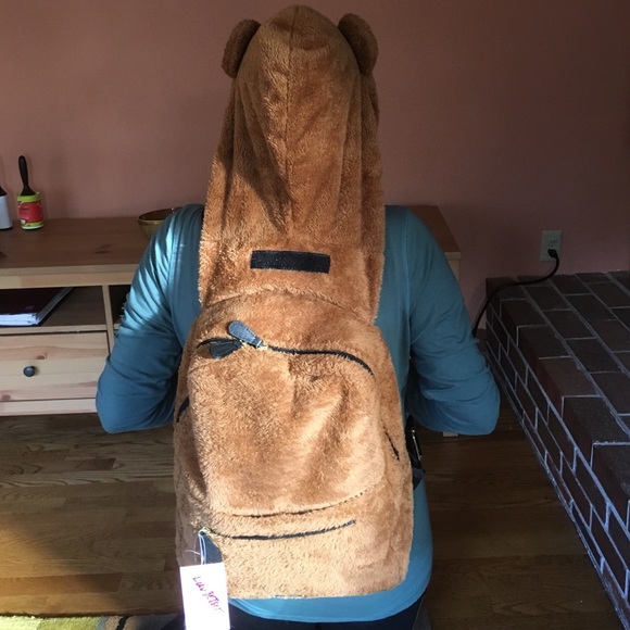 Betsey Johnson Brown Hoodie Backpack.
