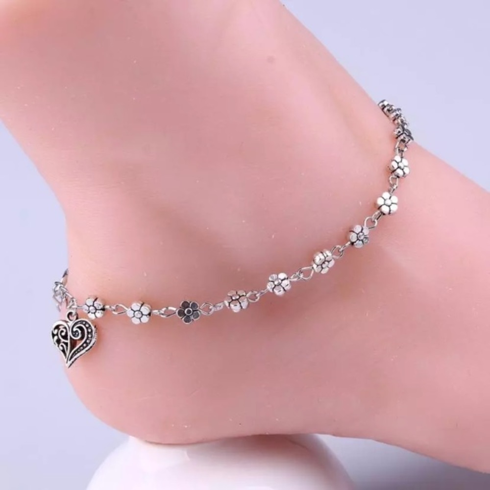 🆕 Flower Anklet with heart charm