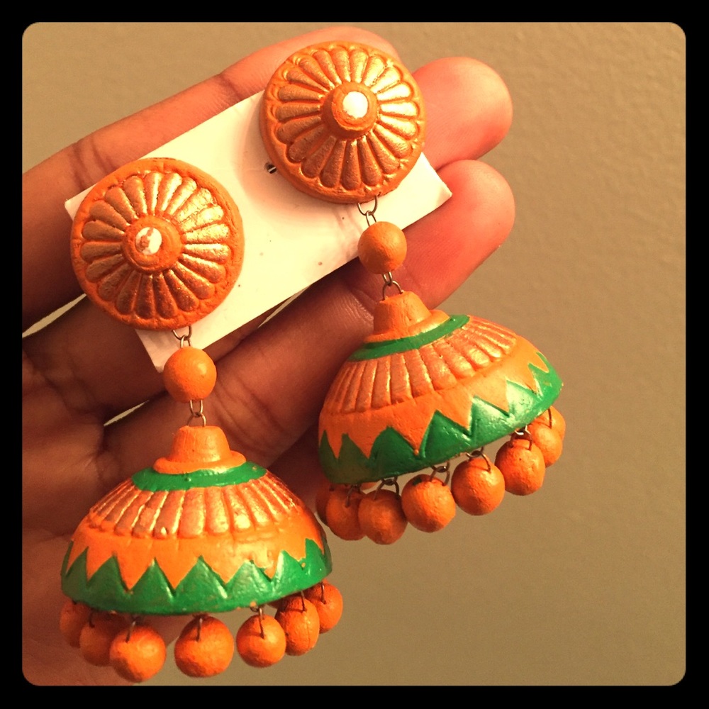 Ethnic Indian tribal art terra-cotta earrings