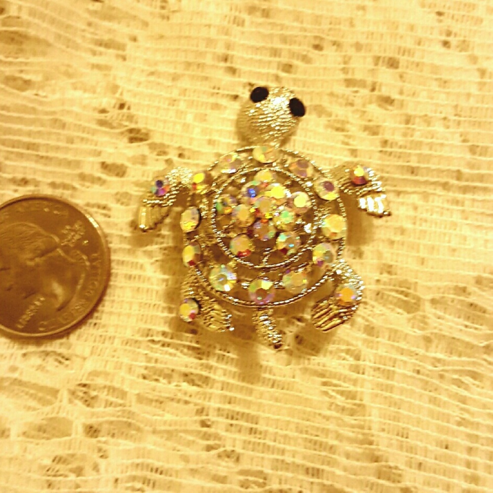 Crystal Turtle Brooch
