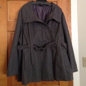 Gray belted peacoat- Torrid