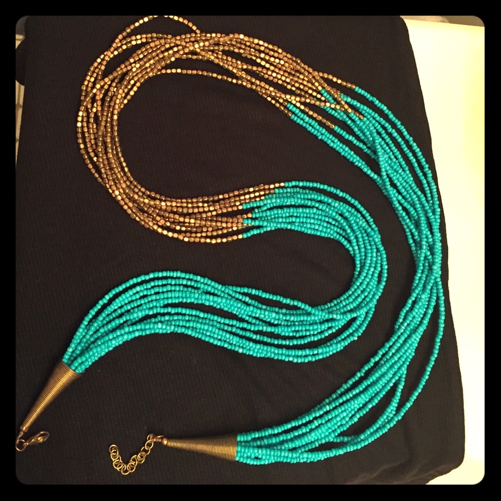 Turquoise and gold beaded necklace