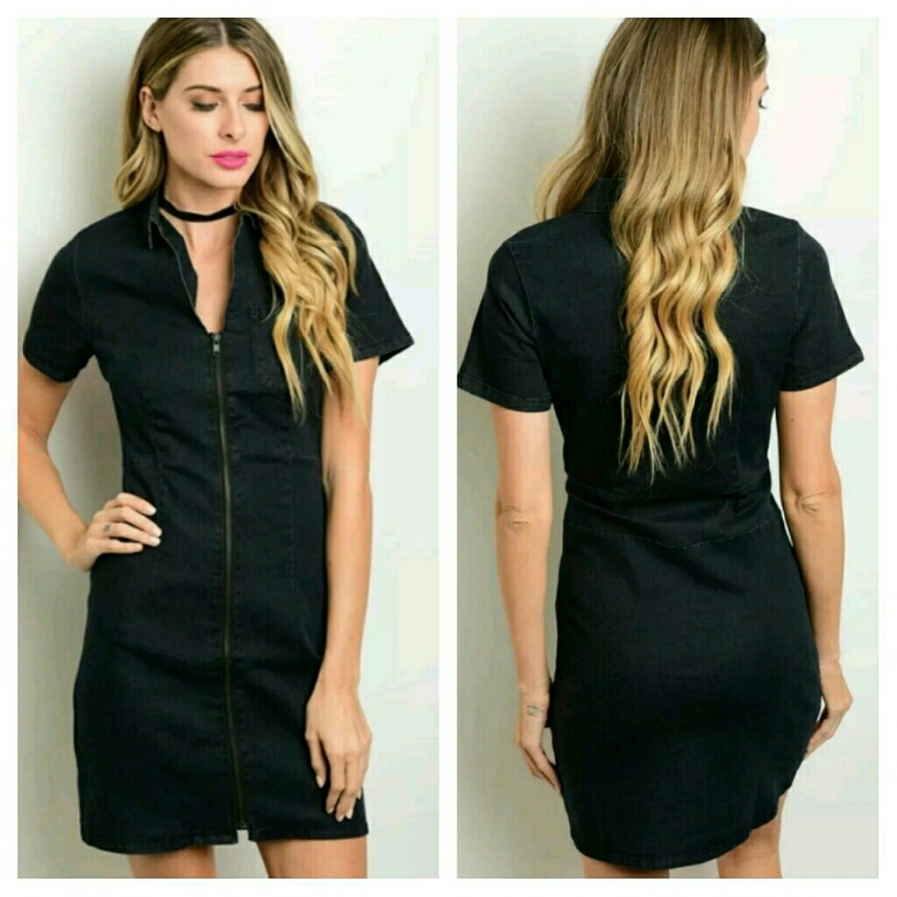 New Ellison Black Denim Full Zip Dress - Picture 4 of 4