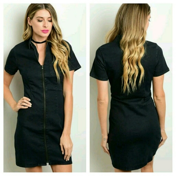 New Ellison Black Denim Full Zip Dress - Picture 4 of 4