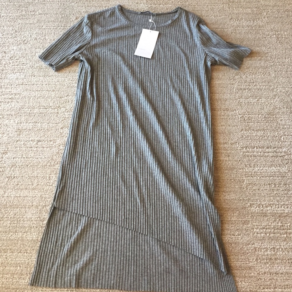 Zara Grey Ribbed High-Low T-Shirt