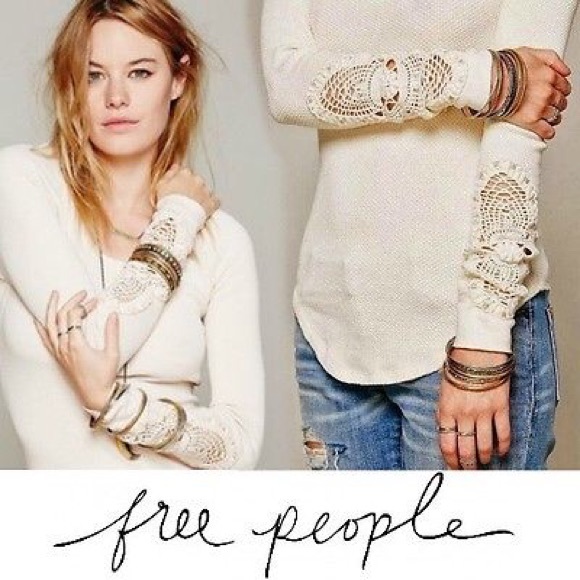Free People Tops - 🚫SOLD🚫🌈Free People ivory lace cuff thermal L🌈