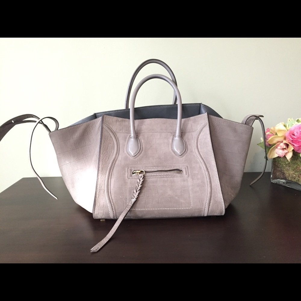 Celine grey croc phantom luggage tote bag