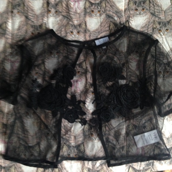 *SOLD* Tobi Lacy Black Roses Sheer Crop Top - Picture 2 of 2
