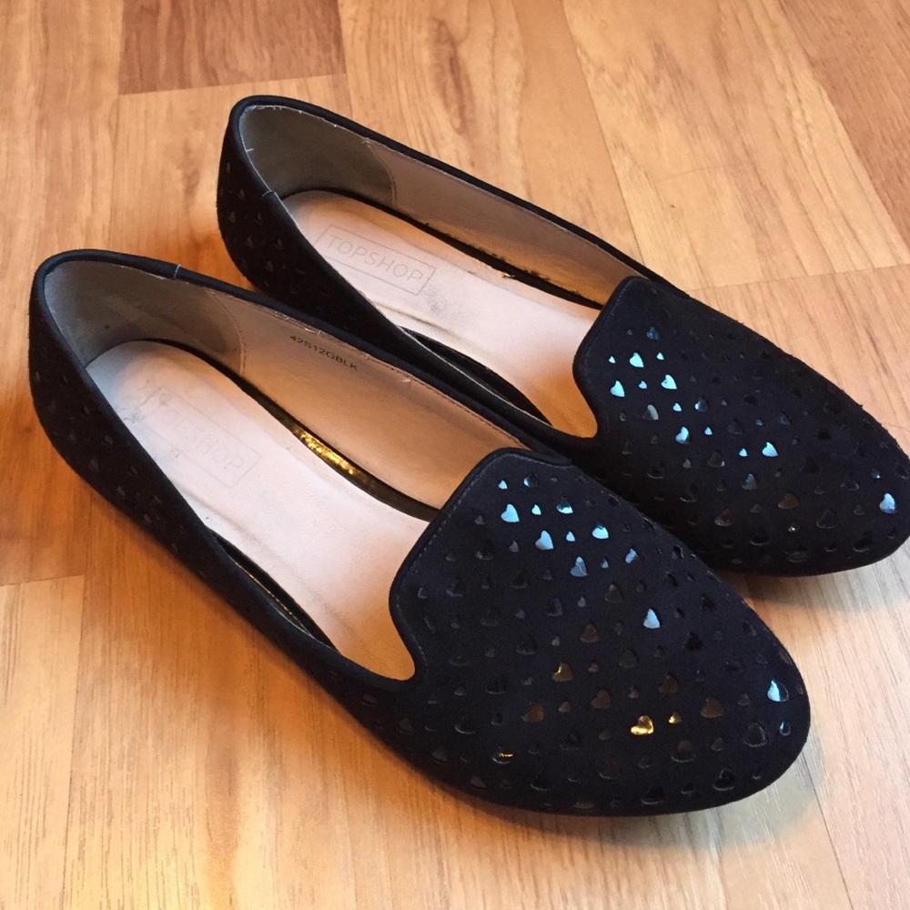 TOPSHOP heart detail black flat slip on shoe sz 7